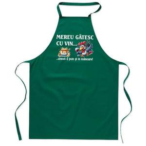 Sort de bucatarie, bumbac, Piksel, Verde, Mereu gatesc cu vin, M3 imagine