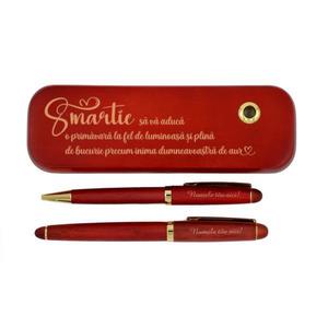 Set pix si stilou in cutie din lemn de trandafir, Piksel, cadou personalizat, 8 martie, profesoara, invatatoare, educatoare imagine