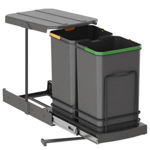 Cos de gunoi incorporabil S2392A, colectare selectiva, cu extragere automata, cu doua recipiente 12+12 litri, antracit imagine