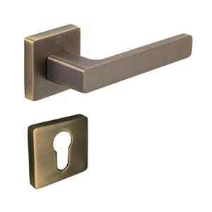 Set maner usa cu cilindru Leta, cu rozeta patrata, finisaj alama antichizata periata CB imagine