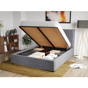 Pat Tapitat Adam cu somiera rabatabila si lada de depozitare Gri - Eden 18 140x200 imagine