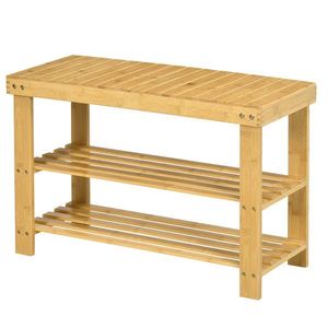 HOMCOM Pantofar tip Băncuță pentru Hol cu 3 Niveluri, 70x28x45 cm, Lemn natural | Aosom Romania imagine
