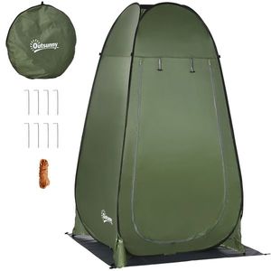 Outsunny Cort de Duș pentru Camping cu Ușă cu Fermoar, Geantă de Transport și Buzunar, 126x124x189 cm, Verde Închis | Aosom Romania imagine