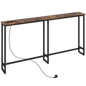 HOMCOM Masă Consolă Industrială cu Stație de Încărcare Maro | Aosom Romania imagine