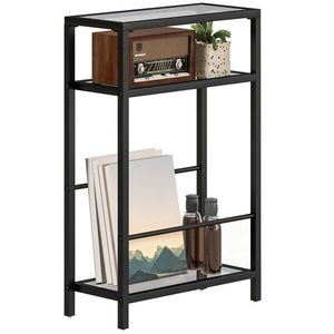 HOMCOM Măsuță de Cafea cu 3 Rafturi din Sticlă și Oțel 40x18x62 cm Negru | Aosom Romania imagine