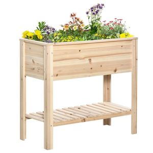 Outsunny Jardiniera sur pieds potager cu etajere din lamele 90 x 40 x 81 cm inserții de irigare, geotextil inclus lemn masiv | Aosom Romania imagine