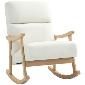 HOMCOM fotoliu de leagăn cu înveliș asemănător catifelei, spătar ergonomic și capacitate de 120 kg, 65L x 90B x 98H cm, alb crem | Aosom Romania imagine