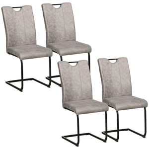HOMCOM Set de 4 scaune de sufragerie cu acoperire din microfibră, picioare sanie din oțel și mânere 43 x 58, 5 x 96, 5 cm gri | Aosom Romania imagine