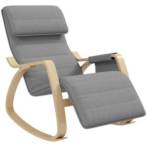 HOMCOM Fotoliu relax de leagăn fotoliu alăptare cu suport de picioare reglabil, buzunar lateral și pernă, gri | Aosom Romania imagine