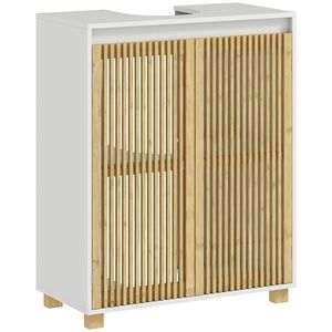 HOMCOM Mobilier sub chiuvetă baie, dulap cu uși jituite din bambus, 60 x 30 x 75 cm, efect lemn natural | Aosom Romania imagine