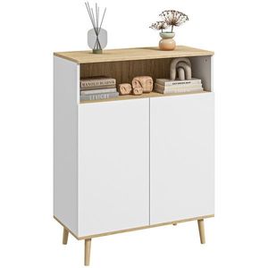 HOMCOM Mobilier de depozitare bufet pe picior scandinav dulap 2 uși cu raft interior alb și aspect lemn | Aosom Romania imagine