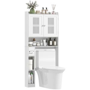 HOMCOM Mobilier WC deasupra toaletei mobilier baie cu dulap cu două uși și suport pentru hârtie 80x19, 5x170cm alb | Aosom Romania imagine