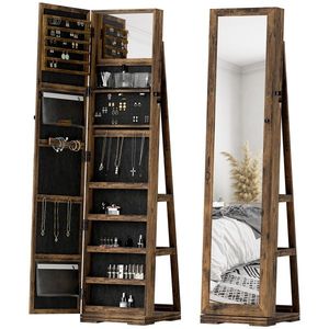 HOMCOM Armoire de Bijuterii pivotantă, blocabilă, cu oglindă - Dulap Bijuterii Multi-Depozitare - Brun Rustic | Aosom Romania imagine