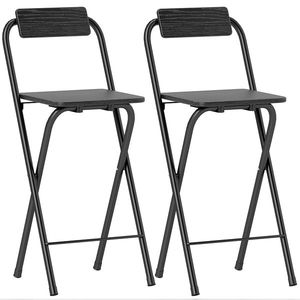 HOMCOM Set 2 Scaune de Bucătărie Pliabile cu Suport pentru Picioare din MDF și Oțel Negru | Aosom Romania imagine