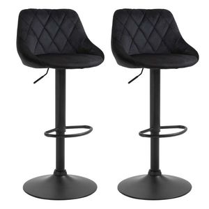 HOMCOM Set de 2 tabureți de bar cu spătar, aspect catifelat, cadru din oțel, scaune de bucătărie reglabile înălțime cu suport pentru picioare, rotative, taburet de bar, negru | Aosom Romania imagine