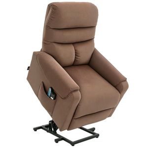 HOMCOM Fotoliu electric cu sistem de ridicare, fotoliu de masaj cu funcție de culcare și funcție de încălzire, fotoliu de relaxare cu telecomandă și buzunar lateral ajustabil din poliester maro | Aosom Romania imagine