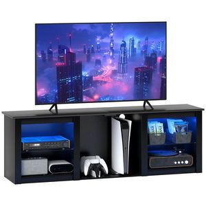 HOMCOM Mobilier TV cu iluminare LED pentru televizoare până la 65 de inch, 160cm cu rafturi din sticlă reglabile, negru | Aosom Romania imagine