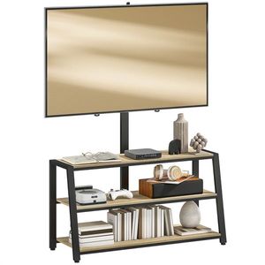 HOMCOM Mobilier TV cu suport pentru televizoare de la 32 la 70 de inci, rafturi deschise, unghi ajustabil 35°, 108x41x135cm, efect lemn natural | Aosom Romania imagine