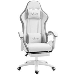 Vinsetto Scaun gaming fauteuil gaming ergonomic cu spătar inclinabil la 135° și suport lombar, 65 x 65 x 121-129 cm alb | Aosom Romania imagine