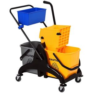 HOMCOM Chariot de curățenie cu exprimare cu găleată laterală de stoarcere 26 L + coș de depozitare 78 x 45 x 95 cm galben | Aosom Romania imagine