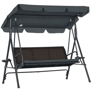 Outsunny Leagăn de Grădină de 3 Locuri cu Acoperiș Reglabil Suporturi pentru Pahar și Tăvițe Scaun 320 kg 204x112x150 cm Gri | Aosom Romania imagine