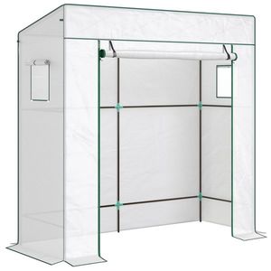 Outsunny Seră de Grădină cu Acoperiș Înclinat, 2 Ferestre și Ușă Rulabilă, Seră pentru Cultivare cu Structură din Oțel, Acoperire Anti-UV din PE, pentru Grădină, Legume, Flori, 196x77x197 cm, Alb | Aosom Romania imagine