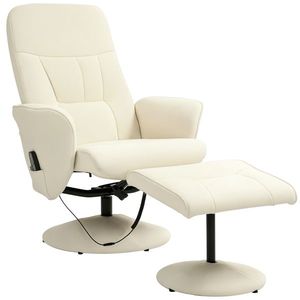 HOMCOM Fotoliu de masaj cu taburet, Scaun ergonomic cu 10 puncte de vibrații, Piele ecologică, 76 x 81 x 105 cm, Crem | Aosom Romania imagine