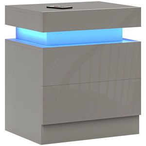 HOMCOM Mesa de Noapte cu Lumini LED 2 Sertare și Telecomandă Masă de Noapte pentru Dormitor Sufragerie 45x35x52 cm Gri | Aosom Romania imagine
