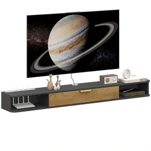 HOMCOM Suport TV suspendat cu compartimente deschise, usa rabatabila si treceri pentru cabluri, 160 x 24 x 16 cm, gri | Aosom Romania imagine