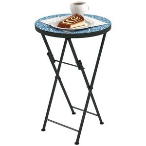 Outsunny Masă de grădină mozaic, Masă rotundă pliabilă pentru terasă cu cadru metalic și blat de ceramică, Model mozaic, Albastru | Aosom Romania imagine
