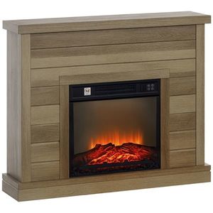 HOMCOM Șemineu Electric cu Flacără 3D, Oprire Automată, Încălzire Reglabilă și Temporizator, 96, 5x22x81, 7 cm, Lemn Natural | Aosom Romania imagine