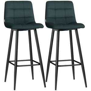 HOMCOM Set de 2 taburete de bar design cu suprafață din catifea capitonată și picioare din oțel înălțime 77 cm verde închis | Aosom Romania imagine