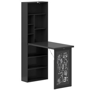 HOMCOM Birou Modern Pliabil cu Bibliotecă și Tablă, din Lemn și Metal, 98x51x153 cm, Negru | Aosom Romania imagine