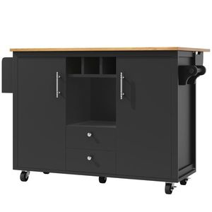 Insulă de bucătărie cu masă rabatabilă, Negru | Aosom Romania imagine