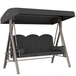 Outsunny Leagăn de Grădină pentru 3 Persoane, Bancă Balansoar cu Copertină Reglabilă și Perne, 120x208x172 cm, Gri | Aosom Romania imagine