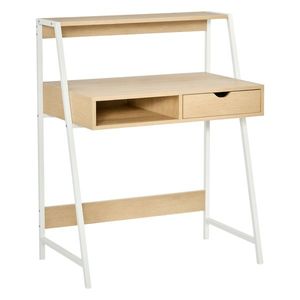 HOMCOM Birou secretar Birou Calculator Stil neoretro sertar Nisă etajeră metal alb Aspect stejar deschis | Aosom Romania imagine