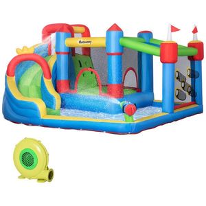 Outsunny Castel Gonflabil 5-în-1 pentru Copii, cu Sac Transport, 3-8 Ani, 3, 9x3x2m, Multicolor | Aosom Romania imagine