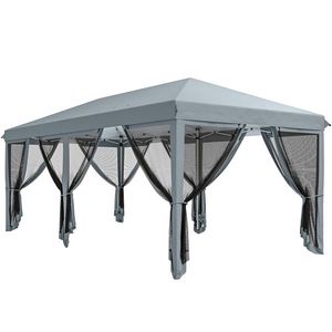 Outsunny Pergolă Pliabilă cu 6 Plase de Țânțari, Pergolă de Grădină cu Structură din Oțel, 591x295cm, Crem Alb | Aosom Romania imagine