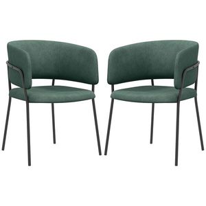 HOMCOM Set de Scaune, Scaune de Bucătărie Tapițate Moderne din Catifea cu Spate, Cotieră și Picioare Metalice, 57x53x73 cm, Verde imagine