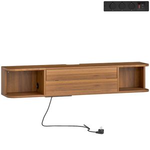 HOMCOM Suport TV suspendat până la 50" cu prize de curent, USB și tip C, sertar și rafturi, 120x24x22.4 cm, Nuc | Aosom Romania imagine