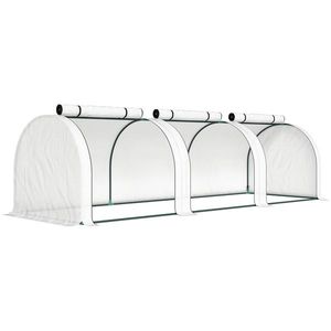 Outsunny Seră tip tunel, 3 ferestre cu fermoar, cadru din oțel, prelată robustă, 295 x 100 x 80 cm, Alb | Aosom Romania imagine