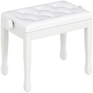 HOMCOM Banchetă de pian, banchetă pentru claviatură cu înălțime reglabilă din lemn masiv, șezut căptușit, 64 x 35 x 45-55 cm, alb | Aosom Romania imagine