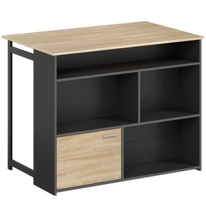 HOMCOM Masă de bar extensibilă cu blat rabatabil, masă înaltă pentru bucătărie, 1 dulap și 4 compartimente deschise, 116x79, 6x90, 5cm, negru | Aosom Romania imagine