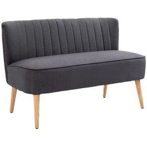 HOMCOM Canapea 2 Locuri din Material Textil fără Brațe cu Cusături, Canapea Compactă Modernă cu Picioare din Lemn de Cauciuc pentru Living, 117x56.5x77 cm, Gri Închis | Aosom Romania imagine