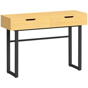 HOMCOM Consolă îngustă pentru hol cu 2 sertare, cadru metalic, pentru hol 110 x 35 x 76, 5 cm natur | Aosom Romania imagine