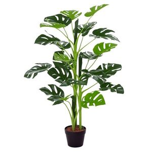Outsunny Plante artificiale model Monstera cu 21 de frunze în ghiveci de ciment, interior sau exterior, dim. Ø16 x 100H cm | Aosom Romania imagine