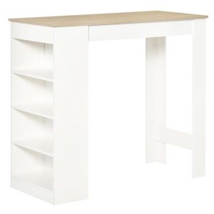 HOMCOM Masă de bar pentru 2 persoane, masă înaltă stand-up cu 4 rafturi deschise, 115x50x102, 7cm, alb și lemn natural | Aosom Romania imagine