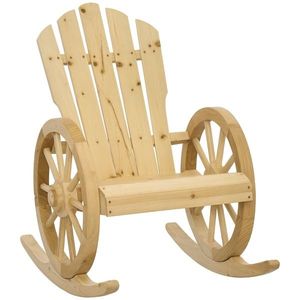 Outsunny Fotoliu de Grădină Adirondack cu Leagan Rocking Chair Stil Rustic Șic brațe Roți de Căruță Lemn de Brad Natural | Aosom Romania imagine