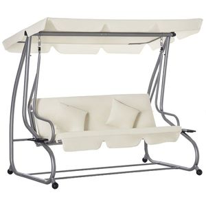 Outsunny Balansoar de Grădină Convertibil în Pat, Balansoar pentru 3 Persoane cu Acoperiș Reglabil și 2 Suporturi pentru Pahare, 200x120x164 cm, Crem imagine