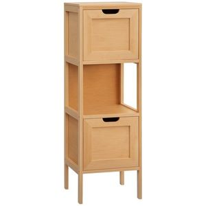 kleankin Comodă de depozitare coloană pentru baie din bambus 2 sertare și 1 raft - dim. 30L x 30l x 90H cm | Aosom Romania imagine